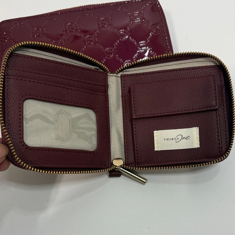 Bebe Maroon Wallet Duo with Gold Accents